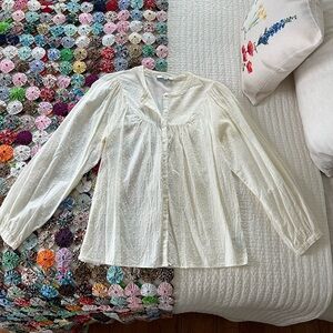 Madewell Dotted Swiss Peasant Blouse in Ivory Size XS